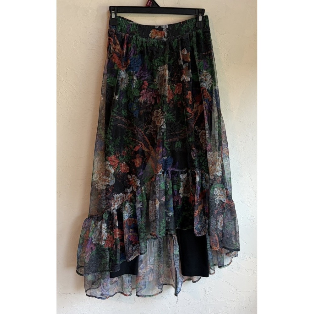 Anthropologie Sheer Mesh Skirted Pants S Layered Overlay Skirt Floral Whimsigoth